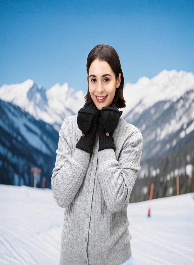 Cierto Winter Gloves for Women Men: Convertible Fingerless Gloves for Cold Weather, Womens Warm Knit Mittens - 2 pairs - Image 5